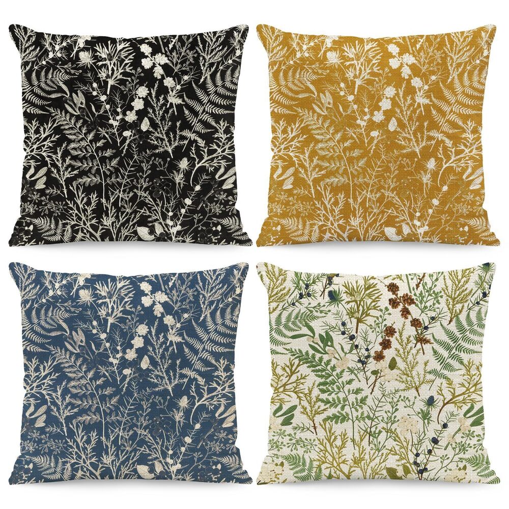 8429 Linen Pillow Covers 18x18 inch Set of 4, Lush Foliage Print Decorative